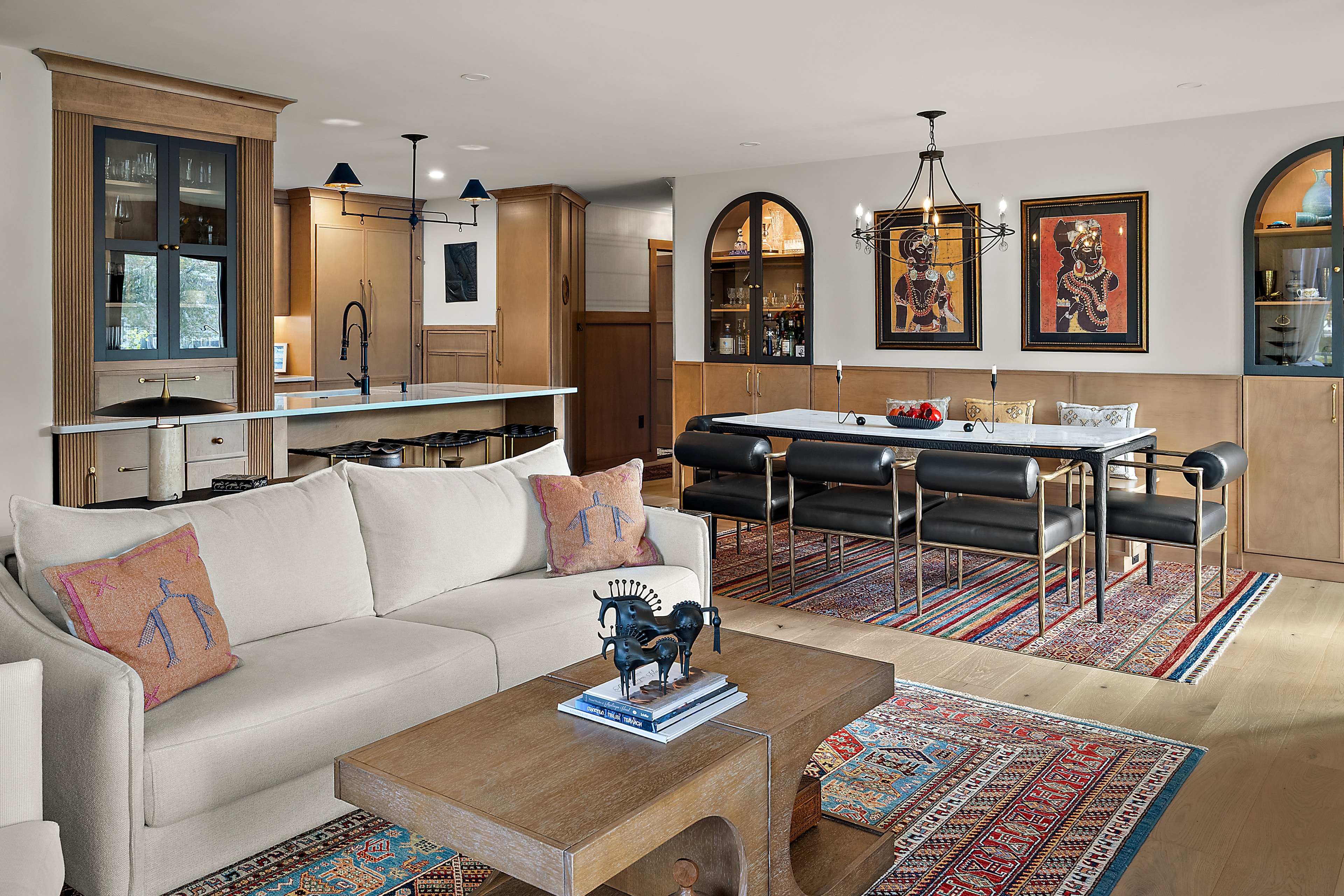 Modern open concept living room kitchen bar